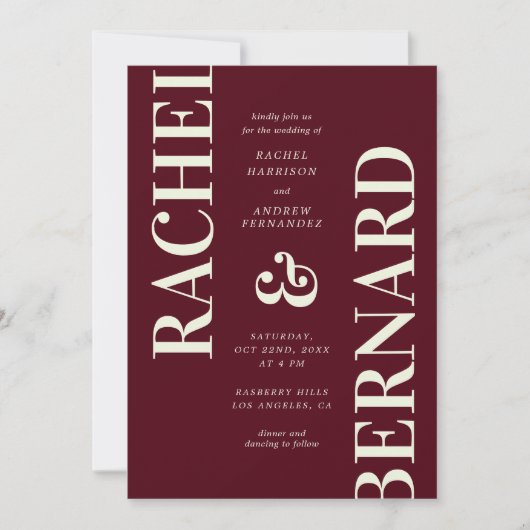 Stylish Deep Burgundy Typography QR Code Wedding 招待状 (正面)