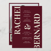 Stylish Deep Burgundy Typography QR Code Wedding 招待状 (正面/裏面)