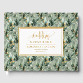 Stylish deep green gold eucalyptus wedding book ゲストブック (正面)