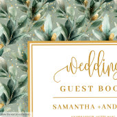 Stylish deep green gold eucalyptus wedding book ゲストブック