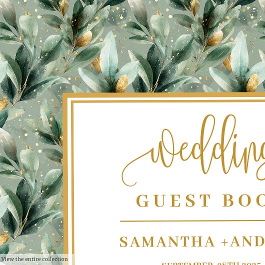 Stylish deep green gold eucalyptus wedding book ゲストブック