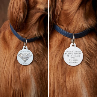 Stylish Diamond Jewelry Personalized Round Pet Tag ペット　ネームタグ