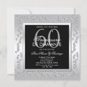 Stylish Diamonds Silver 60th Wedding Anniversary 招待状 (正面)