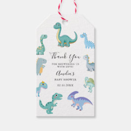 Stylish Dinosaur Baby Shower White ギフトタグ
