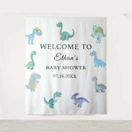 Stylish Dinosaur Baby Shower White タペストリー