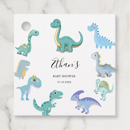 Stylish Dinosaur Baby Shower White フェイバータグ (正面)