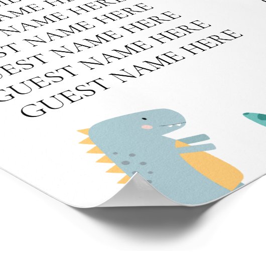 Stylish Dinosaur Baby Shower White ポスター (角)