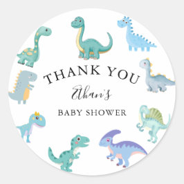 Stylish Dinosaur Baby Shower White ラウンドシール