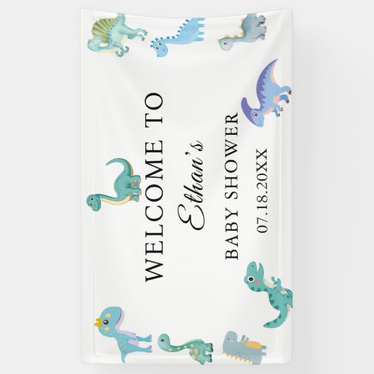 Stylish Dinosaur Baby Shower White 横断幕 (縦)