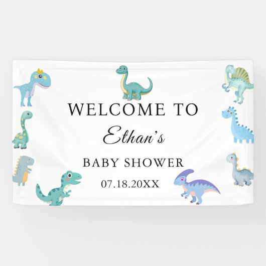 Stylish Dinosaur Baby Shower White 横断幕 (横)