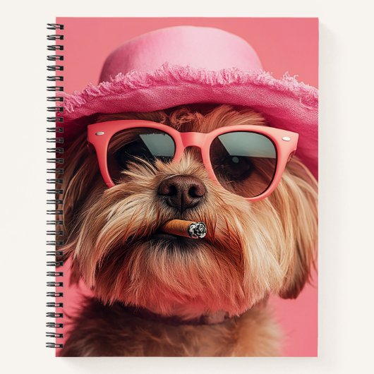 Stylish Dog in Pink Hat and Sunglasses Notebook ノートブック (正面)