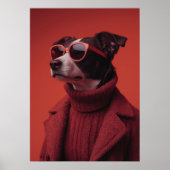 Stylish Dog Portrait in Red ポスター (正面)