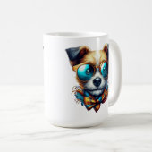 Stylish Dog With Glasses Colorful Modern Pet Art コーヒーマグカップ (正面右)