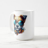 Stylish Dog With Glasses Colorful Modern Pet Art コーヒーマグカップ (正面左)