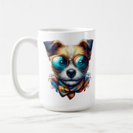 Stylish Dog With Glasses Colorful Modern Pet Art コーヒーマグカップ