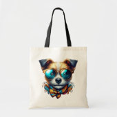 Stylish Dog With Glasses Colorful Modern Pet Art トートバッグ (正面)