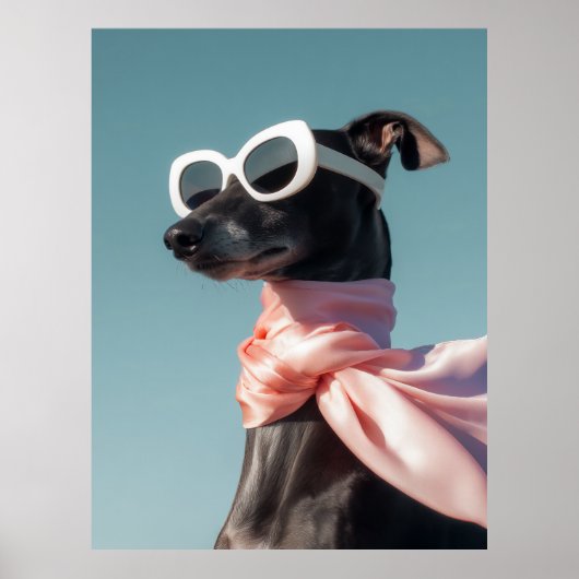 Stylish Dog With Sunglasses Scarf ポスター (正面)
