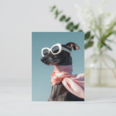 Stylish Dog With Sunglasses Scarf ポストカード (スタンド正面)