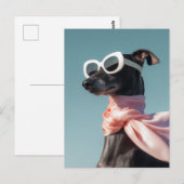 Stylish Dog With Sunglasses Scarf ポストカード (正面/裏面)