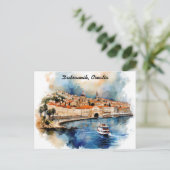 Stylish Dubrovnik Croatia Watercolor Painting ポストカード (スタンド正面)