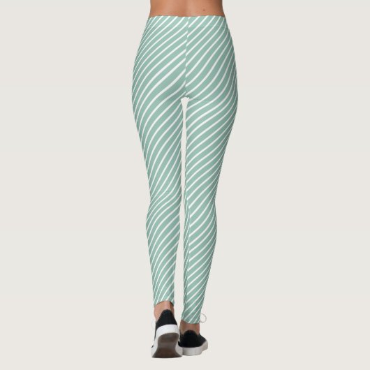 Stylish Duck Egg Blue Diagonal Striped Exercise レギンス (裏面)