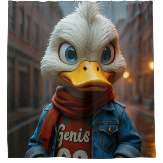 Stylish Duck in the City Shower Curtain シャワーカーテン (正面)