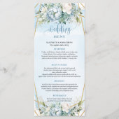 Stylish Dusty Blue Eucalyptus Leaves Wedding Menu メニュー (正面)