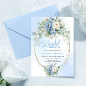 Stylish Dusty Blue Flowers Greenery Bridal Shower 招待状