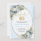 Stylish Dusty Blue Greenery Sweet Sixteen Invite  招待状 (正面)