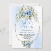 Stylish Dusty Blue Peony Sweet Sixteen Invitation 招待状 (正面)