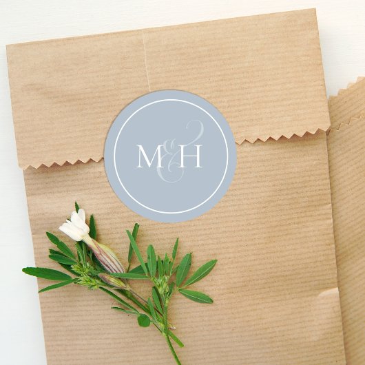Stylish Dusty Blue Simple Monogram Ampersand  ラウンドシール