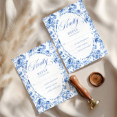 Stylish Dusty Blue Toile Roses Wedding RSVP Card