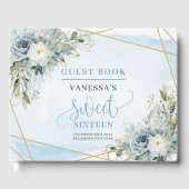Stylish Dusty Blue White Floral Sweet Sixteen ゲストブック (正面)