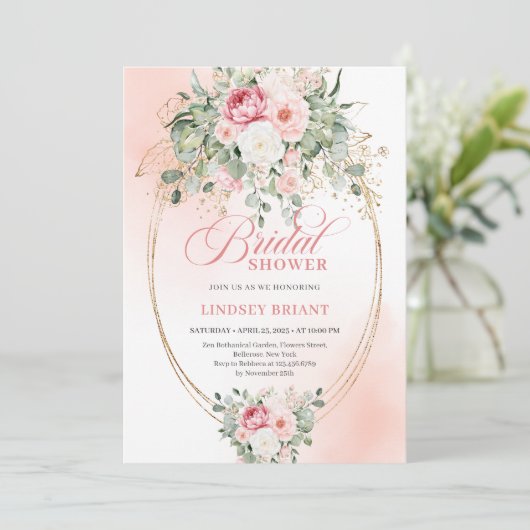 Stylish Dusty Pink Eucalyptus Bridal Shower Invite 招待状 (スタンド正面)