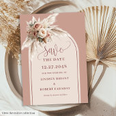 Stylish Dusty Pink Floral Arch Save the Date 招待状
