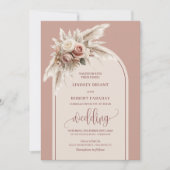Stylish Dusty Pink Pampas Arch Wedding Invitation 招待状 (正面)