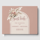 Stylish Dusty Pink Pampas Roses Wedding Guest Book ゲストブック (正面)