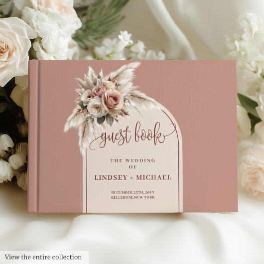 Stylish Dusty Pink Pampas Roses Wedding Guest Book ゲストブック