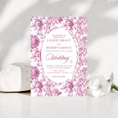 Stylish Dusty Rose Toile Roses Wedding Invitation  招待状