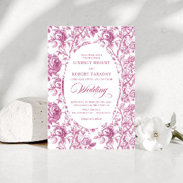 Stylish Dusty Rose Toile Roses Wedding Invitation  招待状