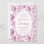 Stylish Dusty Rose Toile Roses Wedding Invitation  招待状 (正面)