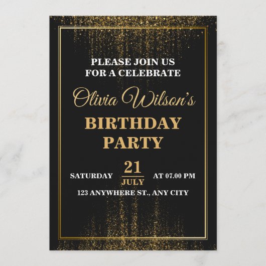 Stylish & Elegant Birthday Party Invitation 招待状 (正面)