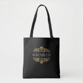 Stylish Elegant Monogram Black Gold トートバッグ (正面)