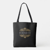 Stylish Elegant Monogram Black Gold トートバッグ (裏面)