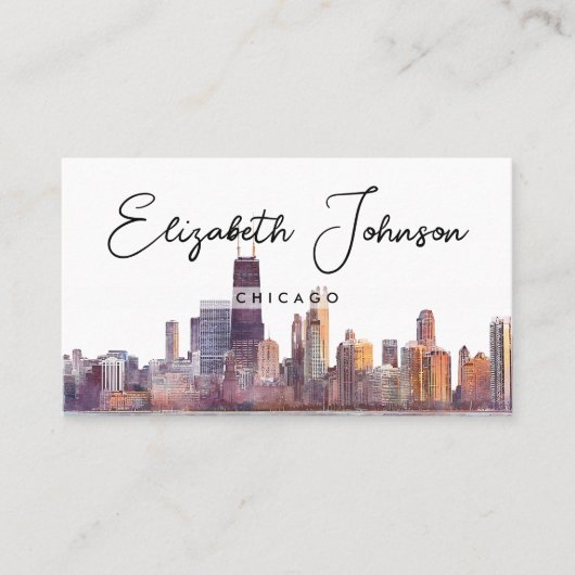 Stylish Elegant Script Chicago Skyline 名刺 (正面)