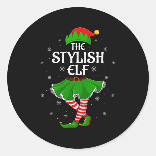 Stylish Elf Christmas Family Girls Women Elf Squad ラウンドシール (正面)