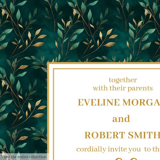 Stylish Emerald Gold Eucalyptus Wedding Invitation 招待状