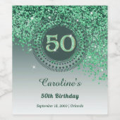 Stylish Falling Green Glitter 50th Birthday ワインラベル (シングルラベル)
