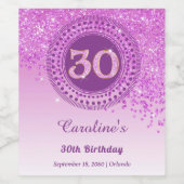 Stylish Falling Pink Glitter 30th Birthday ワインラベル (シングルラベル)