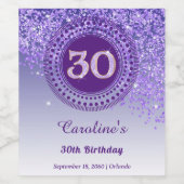 Stylish Falling Purple Glitter 30th Birthday ワインラベル (シングルラベル)